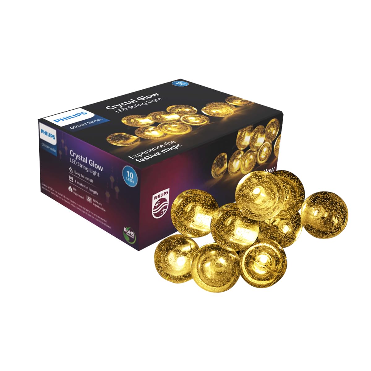 PHILIPS 4M 10 LED Crystal Glow String Light | Decorative Ladi Light for Diwali, Wedding, Festival, Party, Wall & Window Decoration | Warm White, Pack of 1-image-14