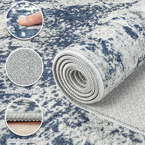Area Rugs 10x14 Living Room: Large Soft Washable Rug Modern Abstract Anti-Skid Non-Shedding Carpet Indoor Floor Thin Carpets for Bedroom Dining Room Farmhouse Nursery Home Office Blue by Gent drizz - Used condition - Image 8