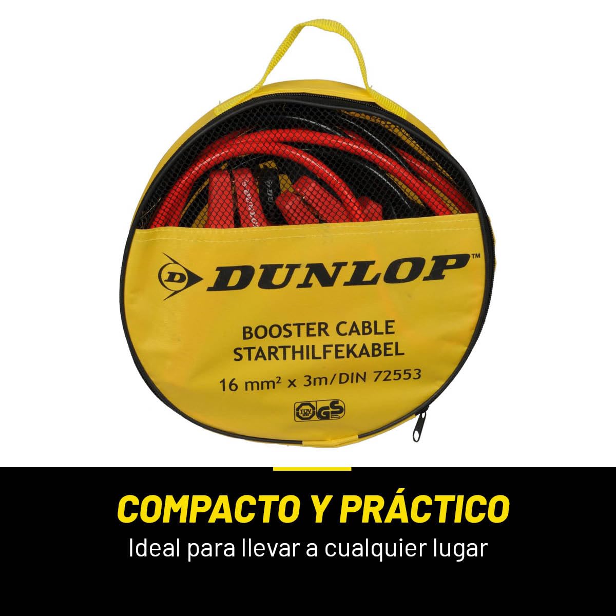 Dunlop Pinzas Batería Coche 16 mm² x 3 m - Pinzas Cocodrilo para Emergencias - Incluye Bolsa de Transporte - Certificado TÜV