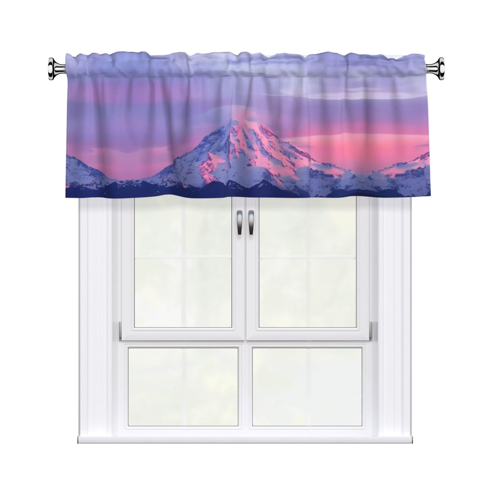 WHJSHOP Mount at Sunset Prints Curtain Valance 54x18in - Peach Skin Kitchen Window Layer, Filtered Light & Quick-Install Rod Pocket Cover