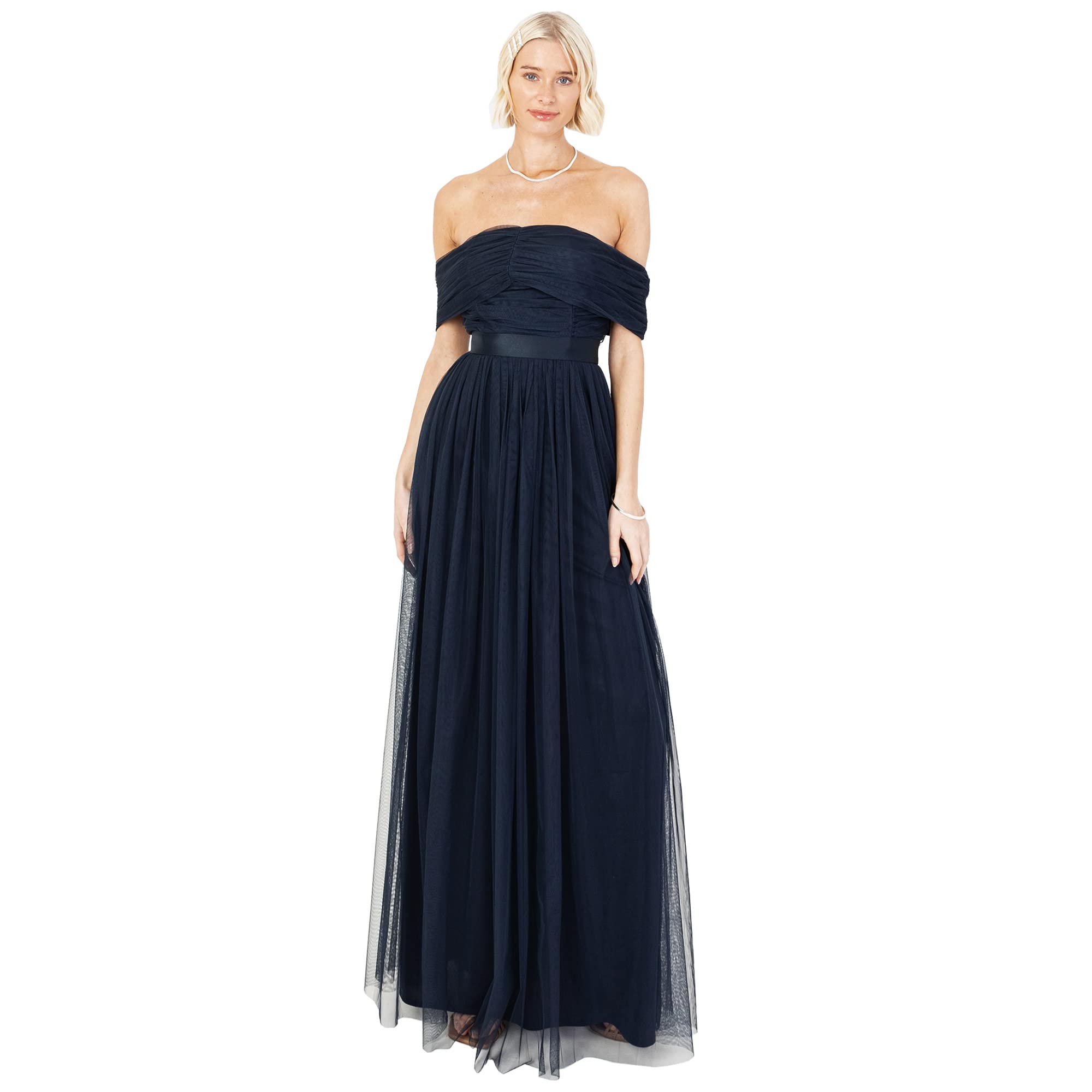Anaya with Love Damen Womens Ladies Maxi Dress Bardot Off Shoulder with Belt Long Empire Waist for Wedding Guest Prom Evening Gown Bridesmaid Kleid (1er Pack)