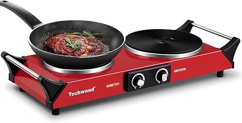 Miniatura 11 de Techwood Placa Caliente para Cocinar, Estufa Eléctrica de Mostrador de 1500W Quemador Individual con Temperatura Ajustable y Asas que se Mantienen