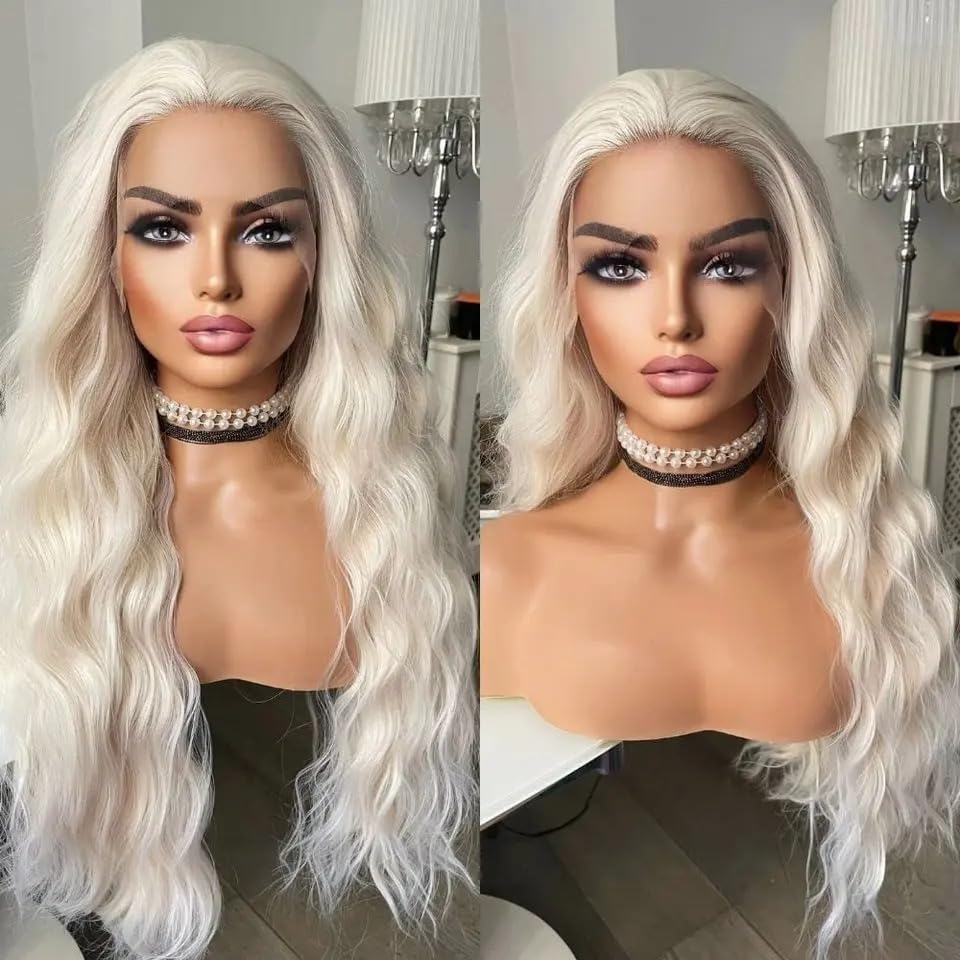 13x6 White Blonde Water Wave Lace Front Wig 24in
