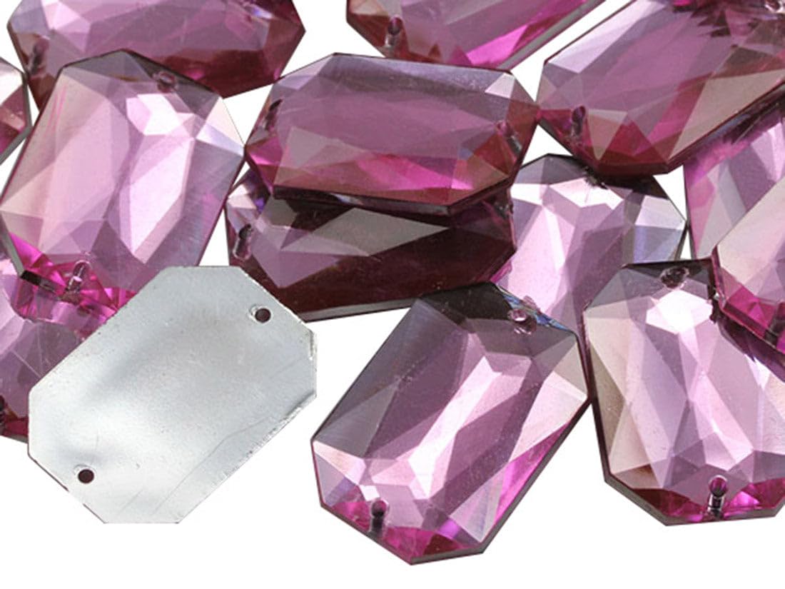 Allstarco 14x10mm Pink Lt. CH13 Flat Back Octagon Sew On Beads for Crafts Plastic Acrylic Rhinestones with Holes for Sewing, Clothing Embelishments, Costume Cosplays 72 Pieces