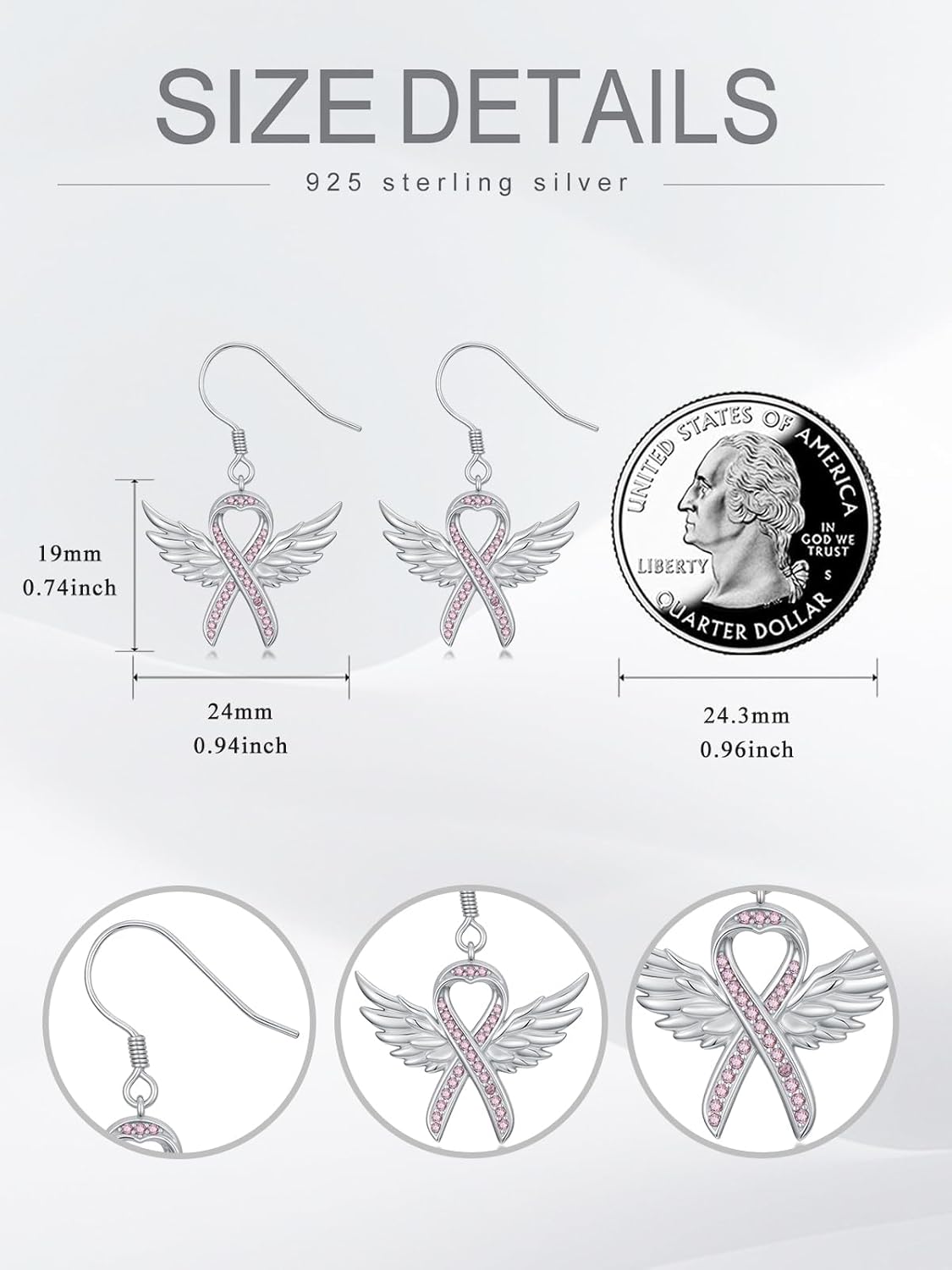 Cross/Butterfly/Dragonfly/Angel Wing Breast Cancer Awareness Earrings for Women 925 Sterling Silver Pink Ribbons Earrings Breast Cancer Survivor Gifts for Woman - Image 4