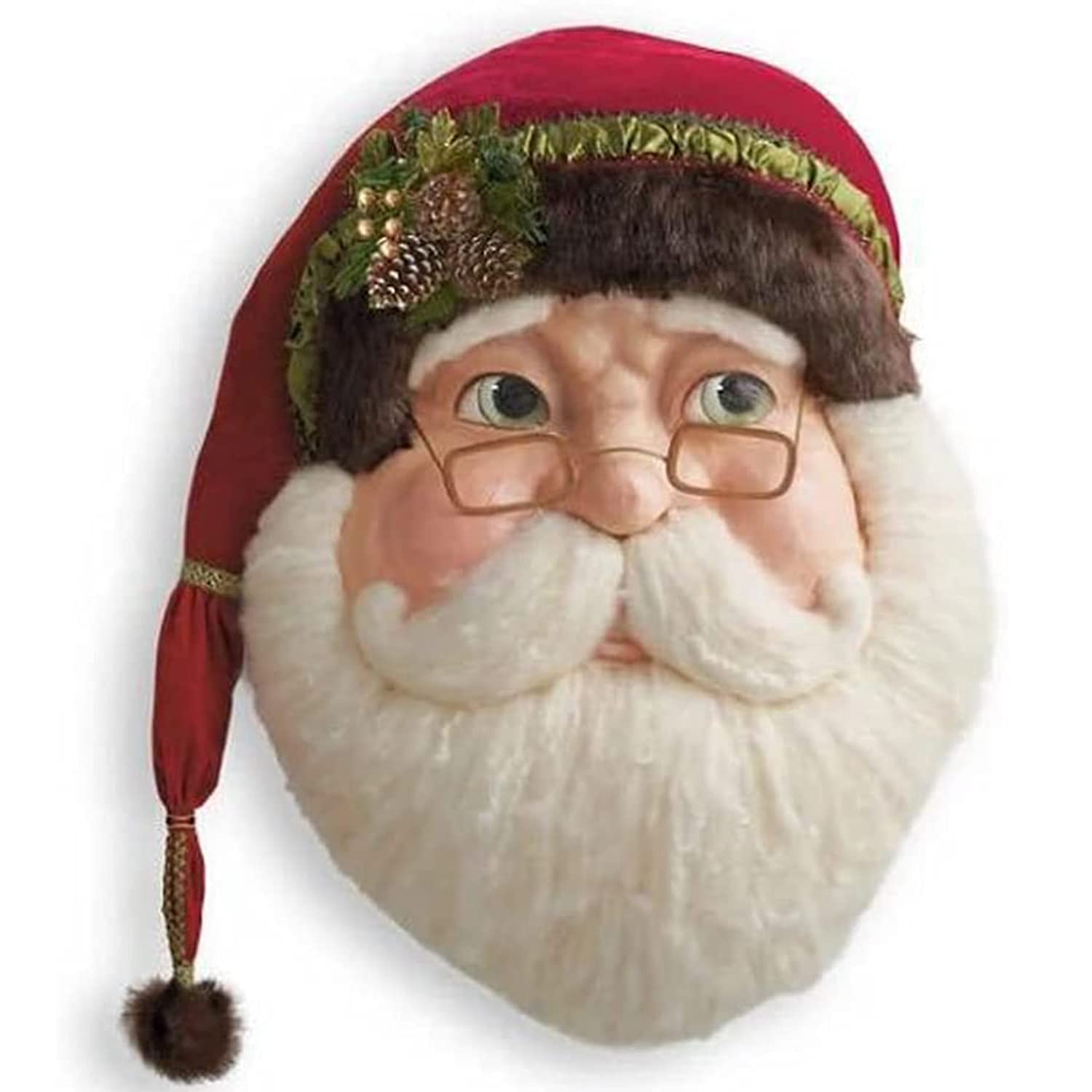 Christmas Santa Claus Wreath,Santa Wallpiece with Ribbon Bow & hat,Merry Christmas Santa Wreath,Christmas Wreath Garland,Christmas Window Fireplace Wall Front Door Decor (A)