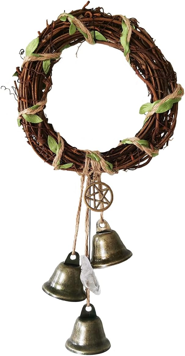Witch Bells for Door Knob Protection, Witch Mascot Garland Witchcraft Supplies, Sorceress Herb Bell Wreath, Magic Wicca Charm Wind Chimes Gift for Home Garden Courtyard Decor & Protection(Crystal)