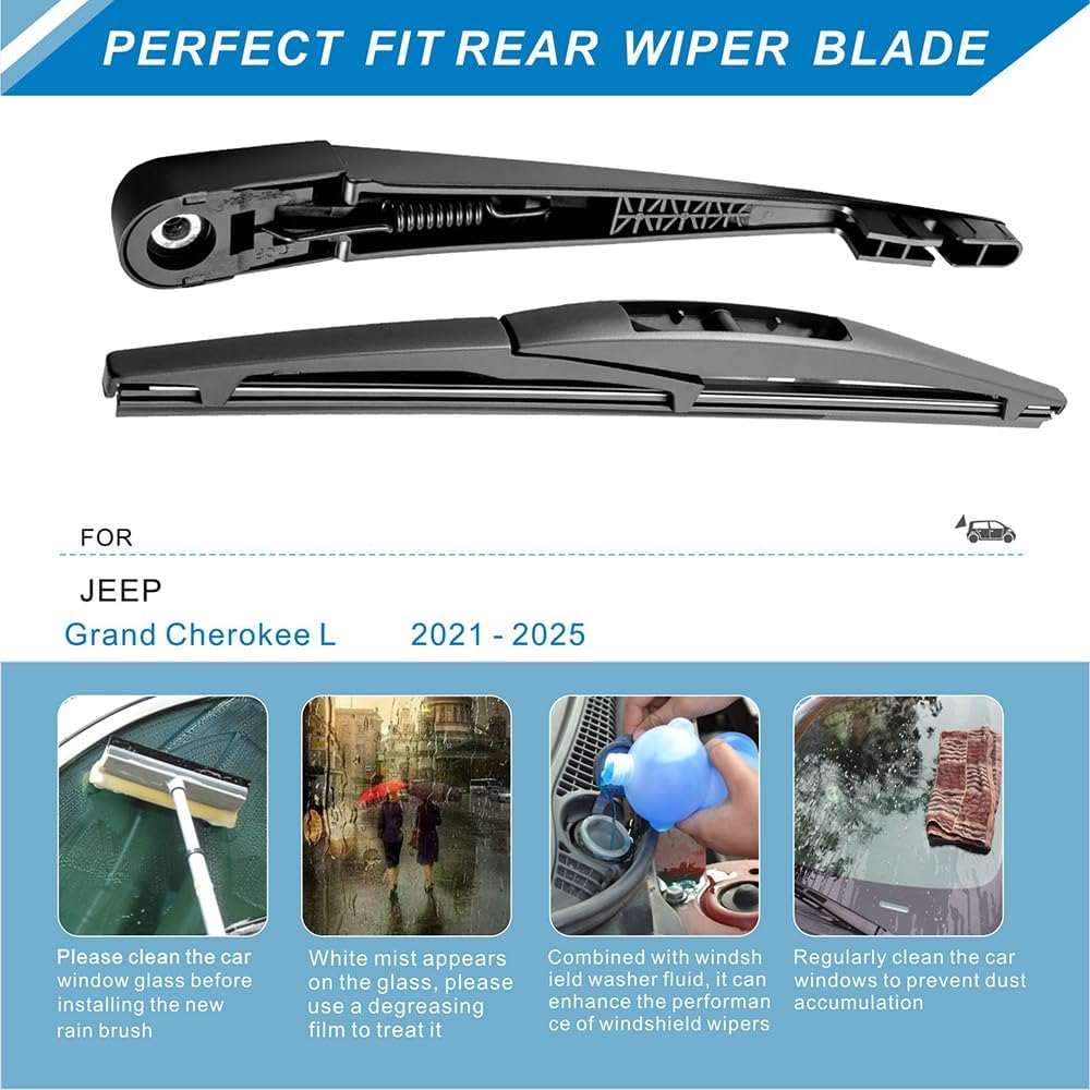 Rear Back Windshield Wiper Blade & Arm Fit for Jeep Grand Cherokee L 2021 2022 2023 2024 2025,Replace 68505550AA 68505551AA 68505553AA 68505554AA 68670856AA Rear Wiper Blade and Arm Fit
