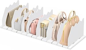 Ronlap Purse Storage Organizer for Closet, White Closet Bag Storage Dividers Rack Shelf Purse Dividers for Closet Organization Handbag Separators Closet Purse Organizers and Storage, 2 Pack, White