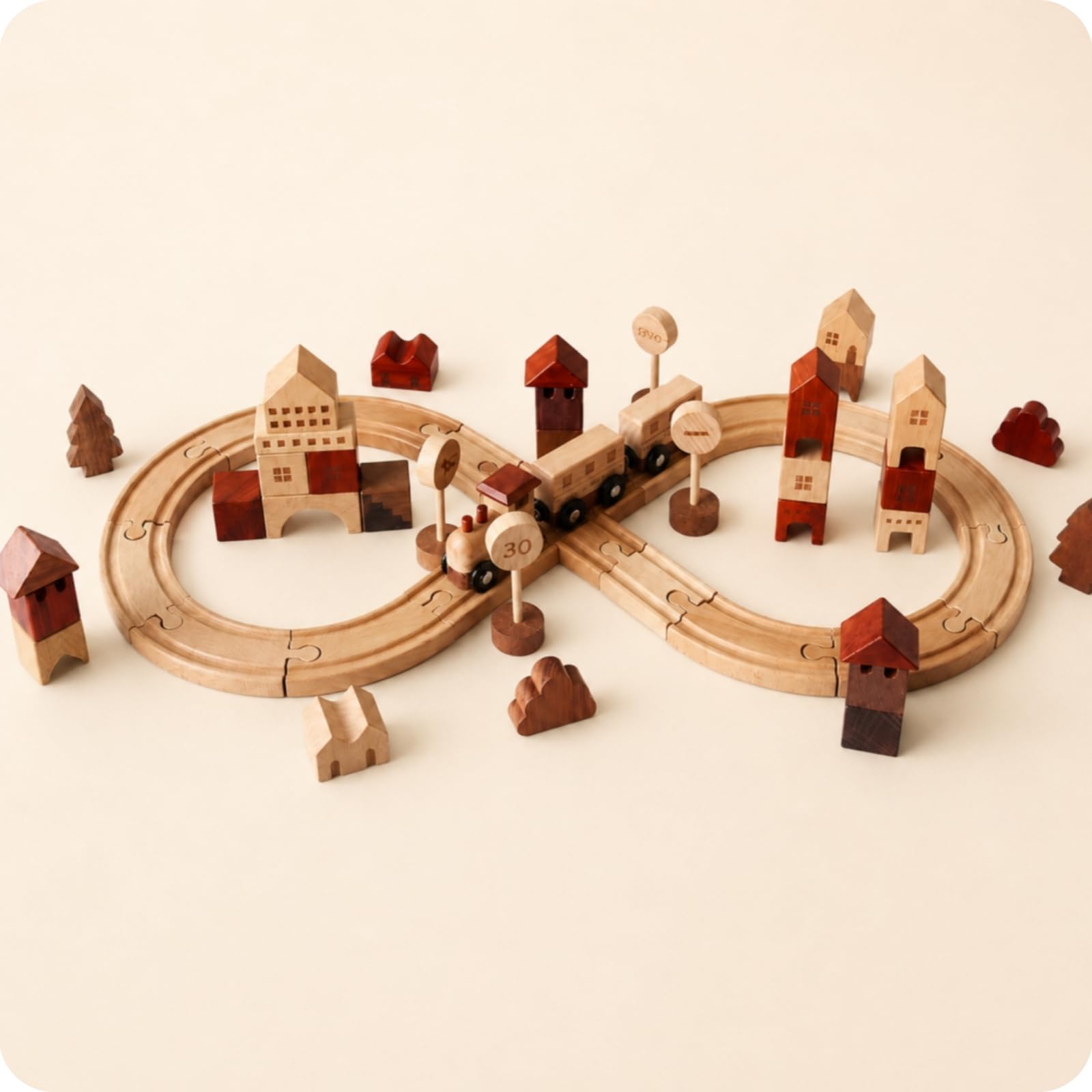 Almencla Kinder Bausteine Holz Eisenbahn Set Zug Spielzeug Strecke Zirkus Wagen Figuren Buchenholz für Vorschule Kinderparty Kinderzimmer Geschenk