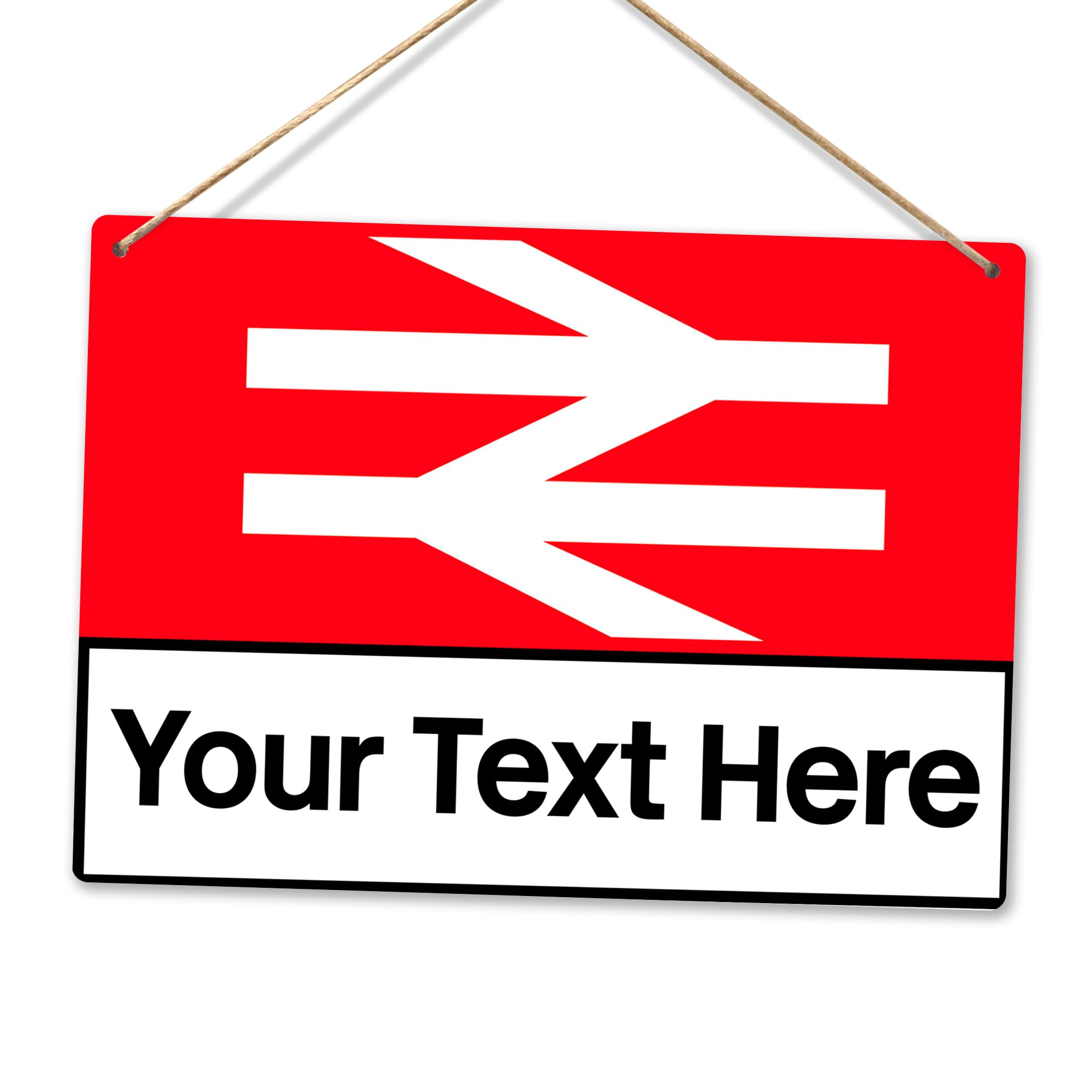 Customised Railway- Personalised Railway Sign | Printed Metal Wall Sign Plaque (Medium - Twine, Clean Look)