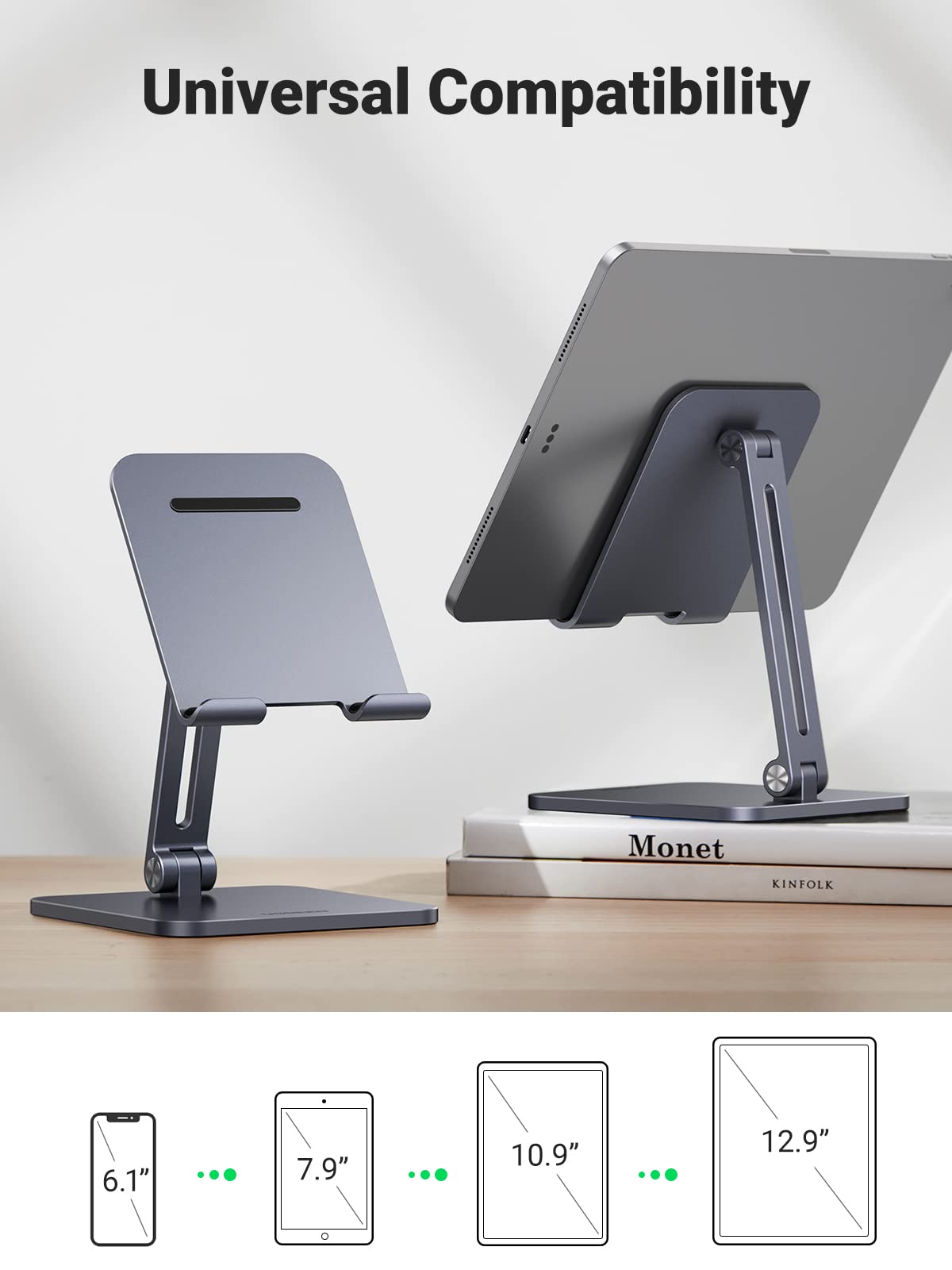 UGREEN Stojak na Tablet Uchwyt Aluminiowy Regulowany Kompatybilny z iPad Pro Air Mini 11 12.9, Galaxy Tab S9+ S9 A7, Redmi Pad, Huawei MatePad,iPhone 15 Pro Max bis 12,9 Zoll (Antracyt)