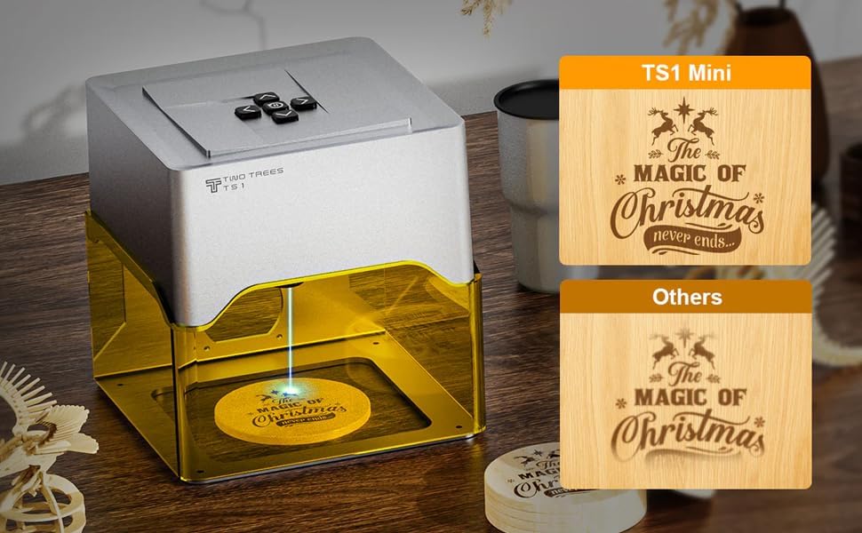 Image of 3IDEA Twotrees TS1 Mini 3W Laser Engraver,Portable Laser Engraving Machine,Lase Cutter,3000mm /min Speed,80x80x30 mm Working Area,Laser Engraver Machine for Jewelry, Metal, Wood, Glass,Leather