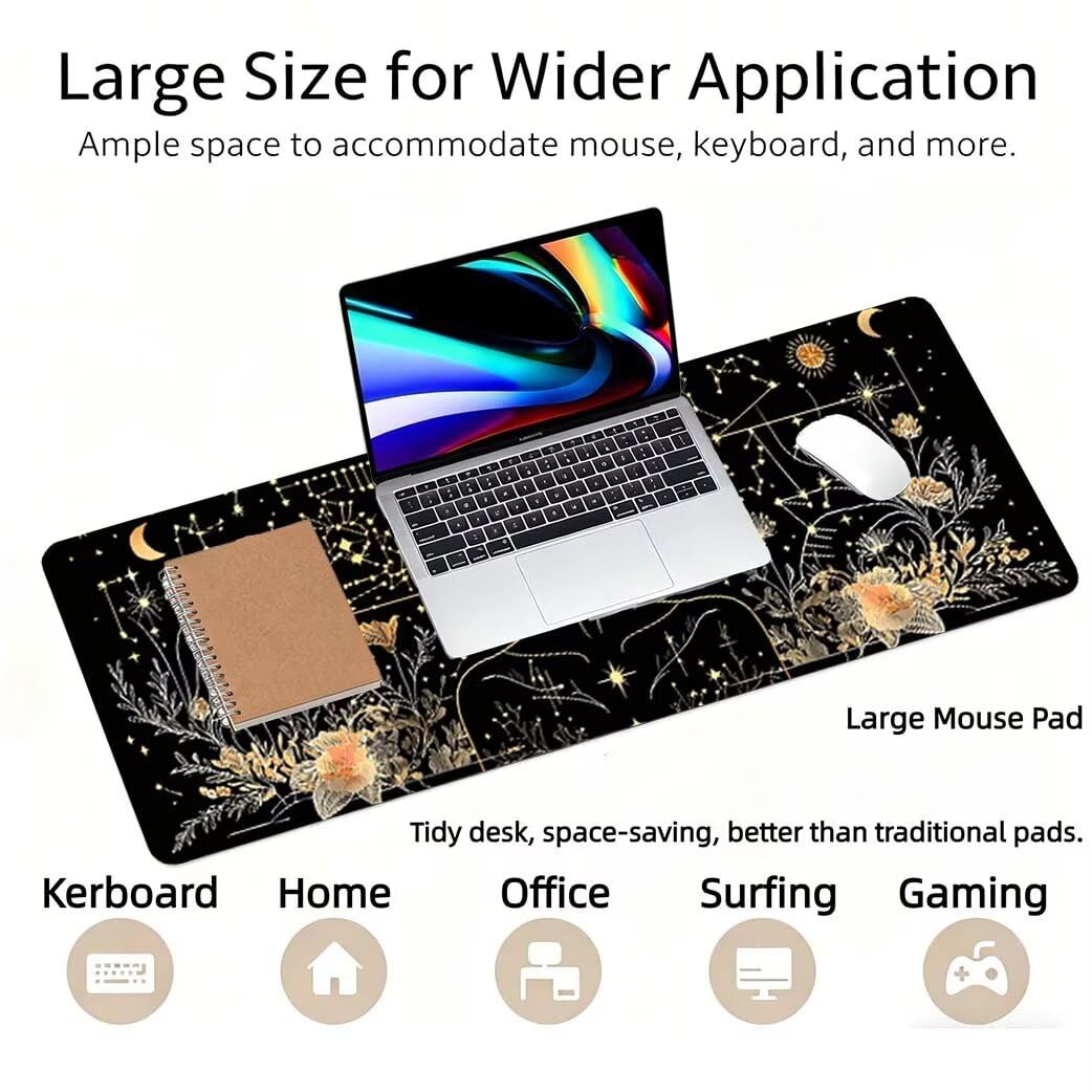 Lpfieonn Blume Großes Schreibtischunterlage, XXL Schreibtischunterlagen, Blau XXL Wasserdicht Gaming Mousepad mit Vernähter Rand und Rutschfeste Gummibasis, für Laptop/Hause/Büro 120x60cm PF-1813