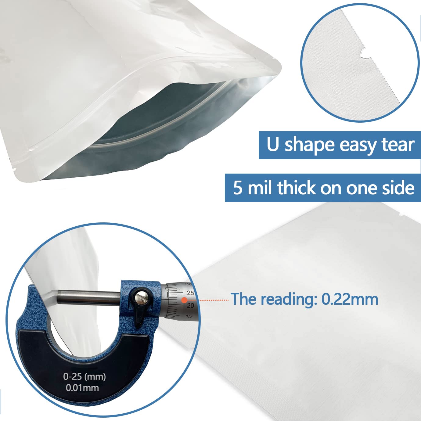 100 Pieces 4 Sizes Mylar Bags Variety Pack, 5 Mil Mylar Bags for Food