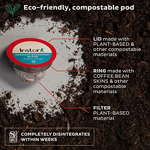 Instant Pot Compostable Coffee Pods, 30 Plant-Based Coffee Pods, From The Makers Of Instant Pot, Eco-Friendly, Usda Organic, Compatible With K-Cup Brewers, Breakfast Blend #TOP2