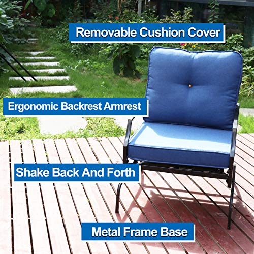 Lovinouse 2 Piece Patio Chairs Outdoor Rocking Chair, 400 Lbs Capacity Each, Bistro Set Patio Conversation Set, Metal Frame Outdoor Furniture for Balcony, Yard (Blue) - Thumbnail 5