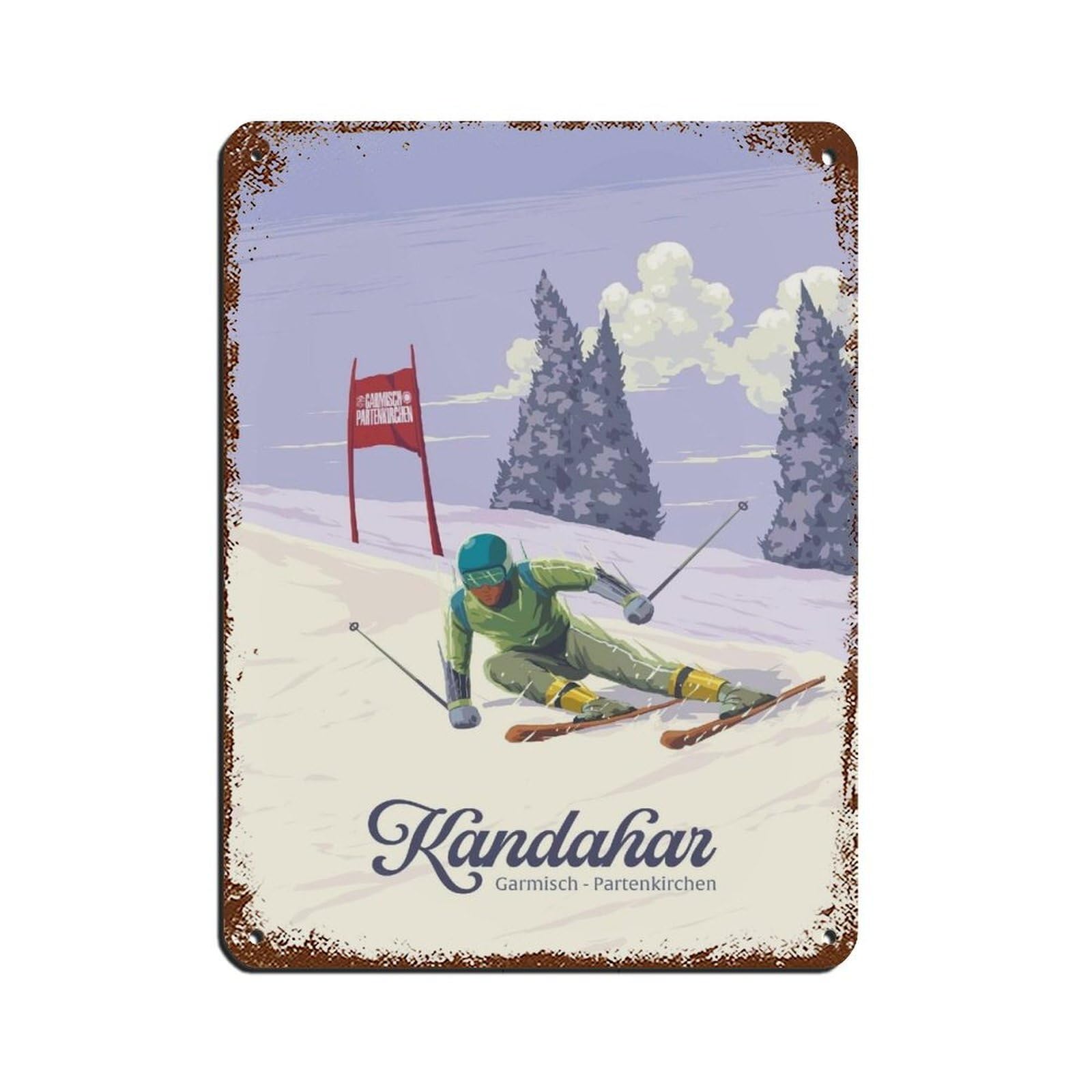 Affiche en métal Kandahar 30x40 cm plaque vintage pour décoration murale bistrot