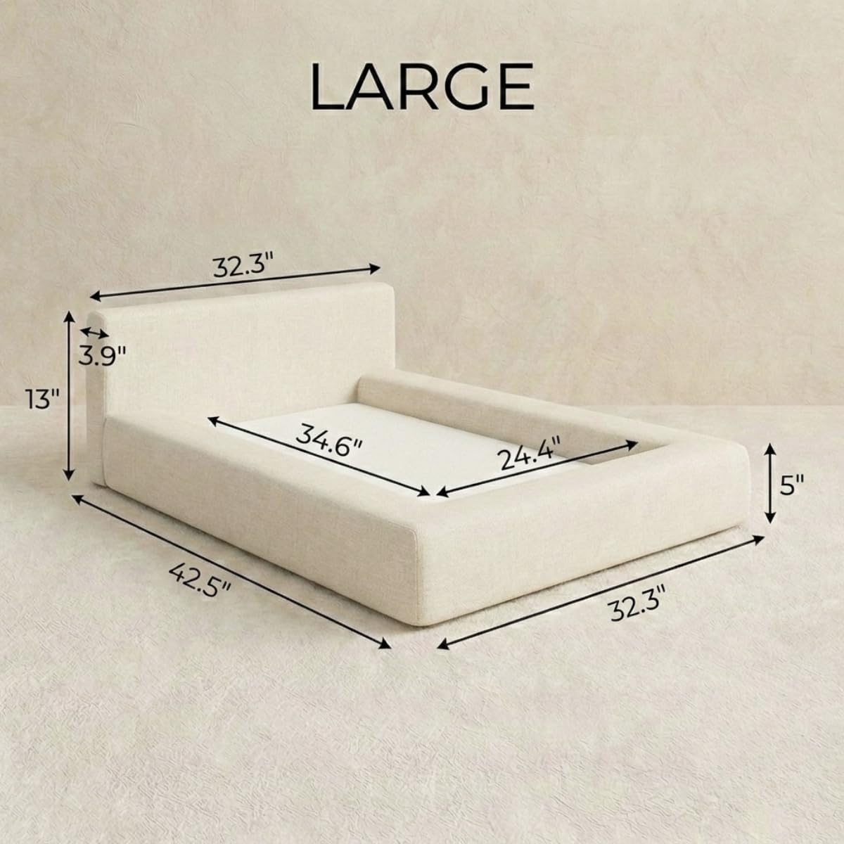 Mini Cloud Bed - Removable and Washable Covers - Toddler Baby Pet Dog Cat Nursery - Upholstered Minimalist Modern Luxury (Taupe Boucle, Large)