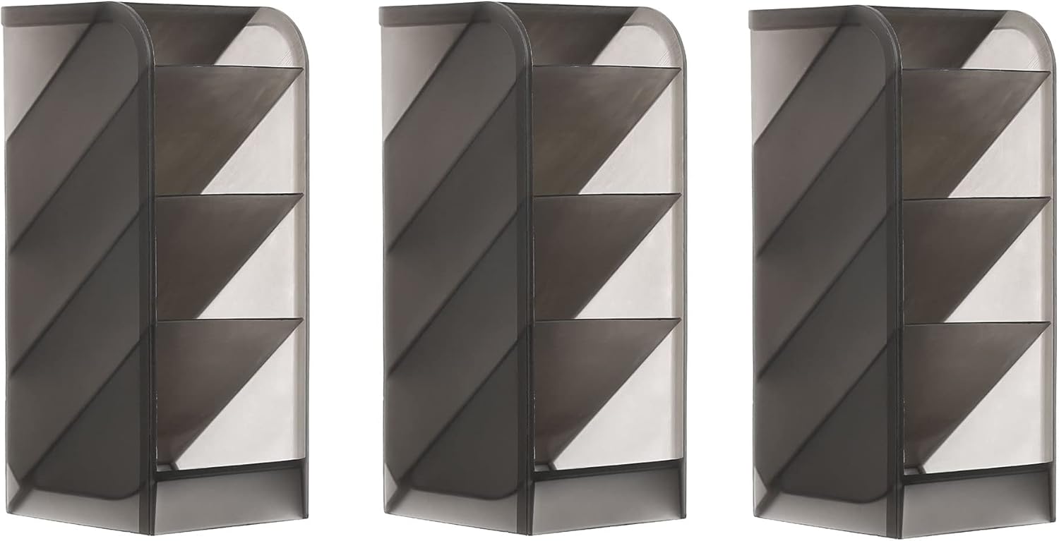 PATIKIL Pen Holders, 3 Pack Plastic 4-Slot Desk Organizer Pencil Storage Box for Office Home Supplies, Clear Black