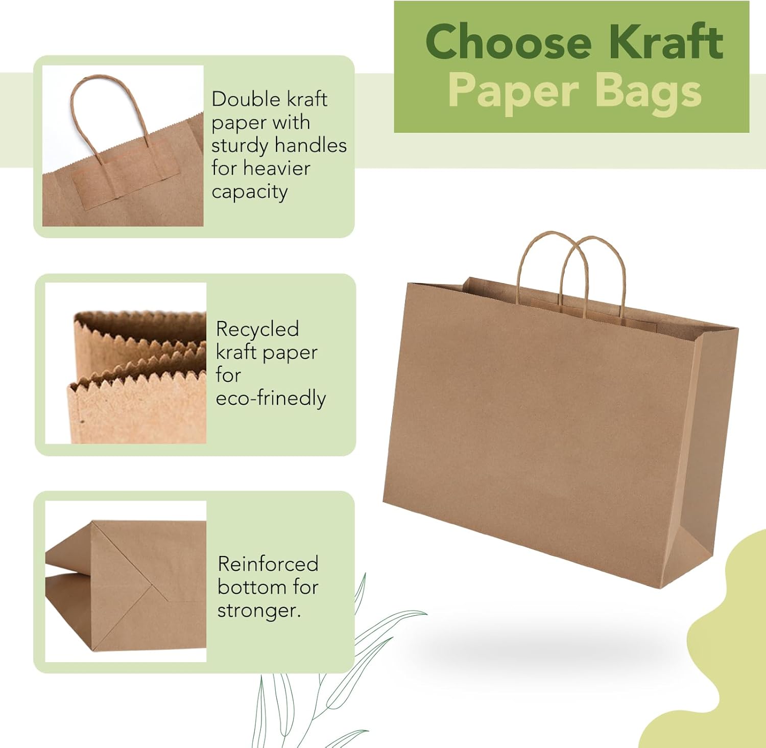 MESHA Large Paper Bags 16x6x12 Inch,Brown Kraft Gift Bags 50 Pack Bulk, Crafts Shopping Bag For Retail Wedding Party Favor Small Business Grocery - Image 4