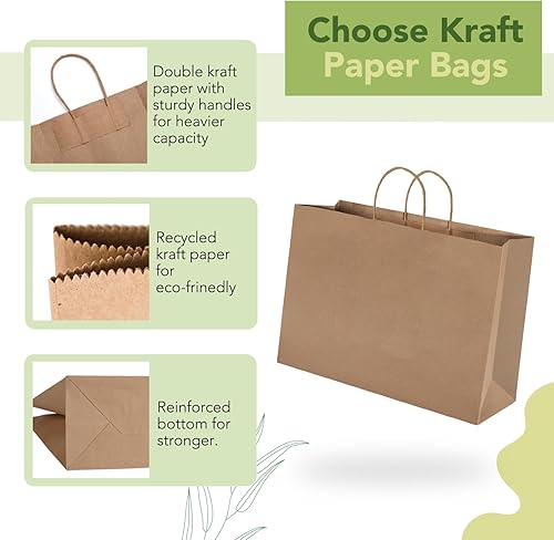 Miniatura 4 de MESHA Bolsas de papel grandes de 16 x 6 x 12 pulgadas, bolsas de regalo de papel kraft marrón, paquete de 50 bolsas a granel, bolsa de compras para