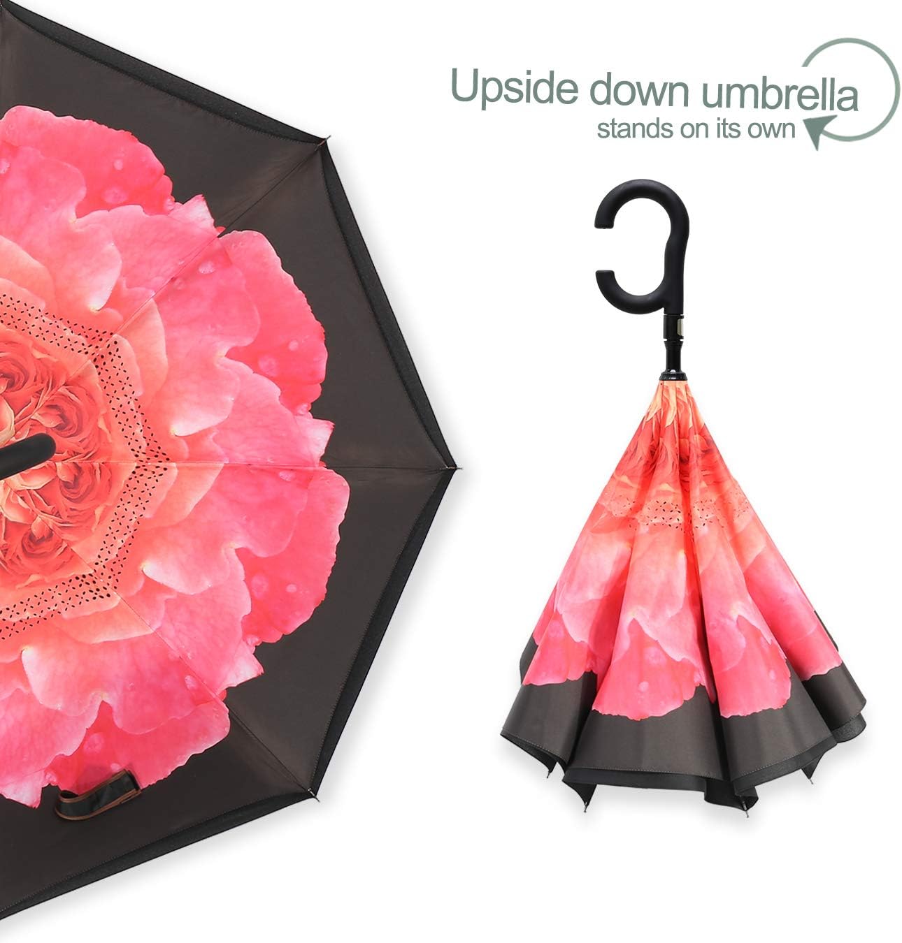 ZOMAKE Auto Open Inverted Umbrella Double Layer Reverse Umbrella, UV Protection Windproof Straight Umbrella Inside Out Umbrella for Car Rain Outdoor with C-Shaped Handle