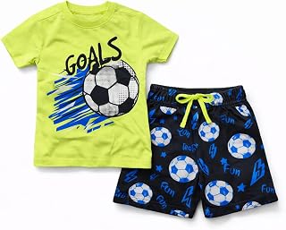 TrulyLittle Kids Boys Football Theme Clothing Set, Neon Green T-Shirt with Black Printed Shorts, Casual Sportswear Price In India