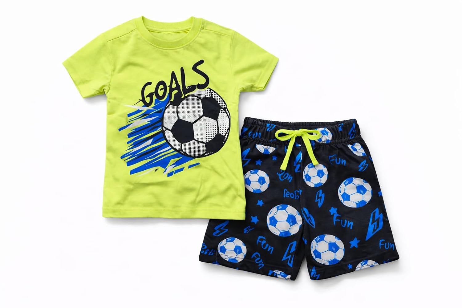TrulyLittle Kids Boys Football Theme Clothing Set, Neon Green T-Shirt with Black Printed Shorts, Casual Sportswear - Review, Price and Buying Guide