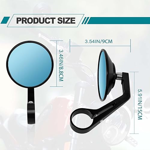 Miniatura 2 de Espejos antirreflejos para manillar de motocicleta, espejo retrovisor, lente azul, mango universal de 7/8 pulgadas, compatible con la mayoría de
