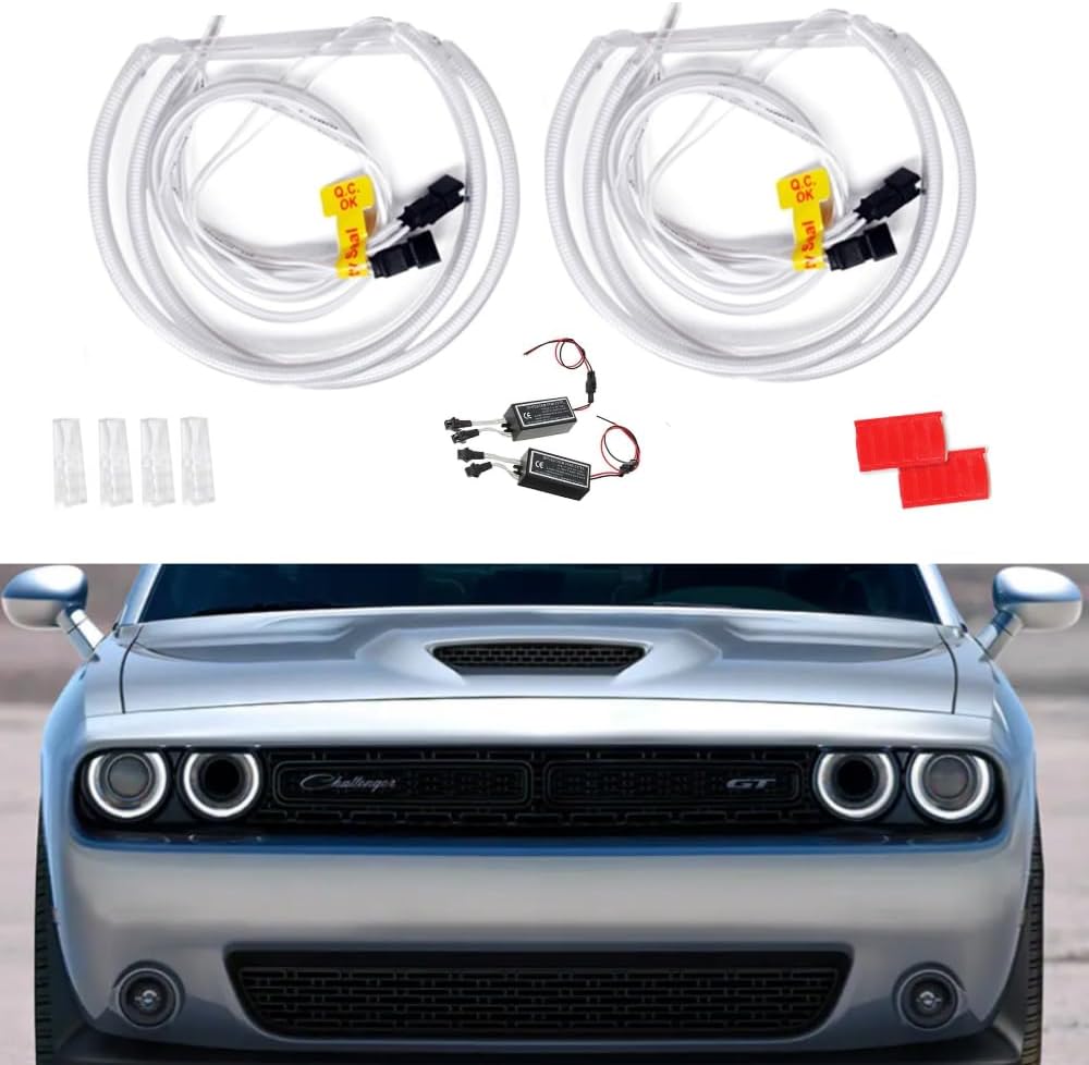 QiuKo CCFL 4 Halo Rings For Dodge Challenger 08-14 Car Headlight Angel eyes LED lights