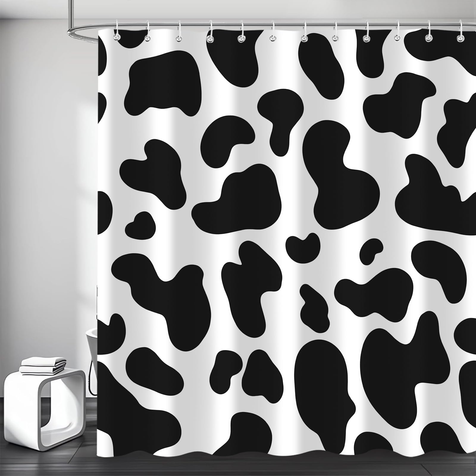 Moyrisou Black White Shower Curtain Fun Cow Print Farm Animal Decorative Bath Set Bathroom Accessories Farmhouse Western Curtain for Bathroom Showers