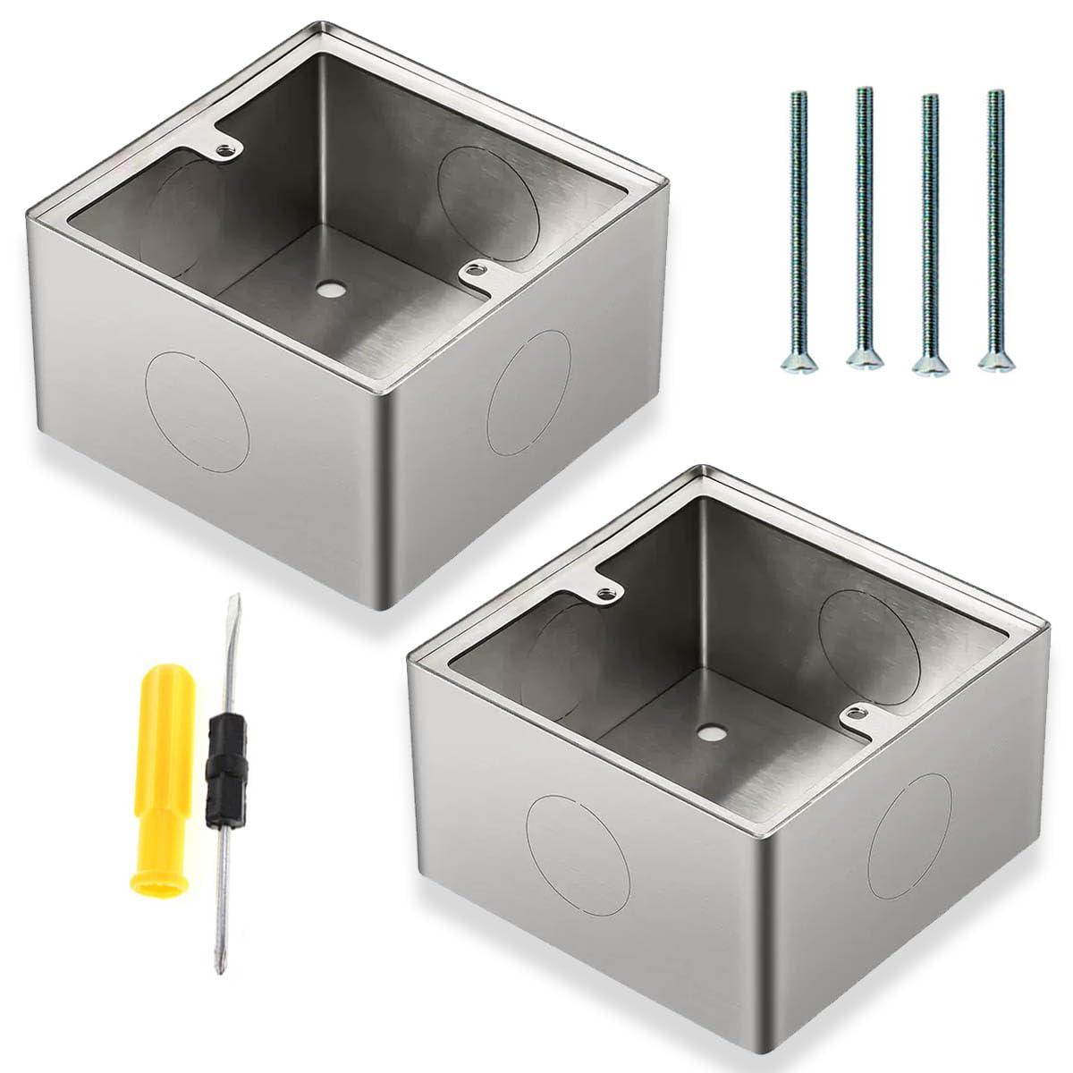 Acmerota Surface Mounted Back Box Stainless Steels Pattress Box Single Surface Mount Pattress Back Box 33mm Deep Ethernet Socket Wall Box for Ethernet Network Faceplate 1 Gang (86mm x 86mm x 33mm)