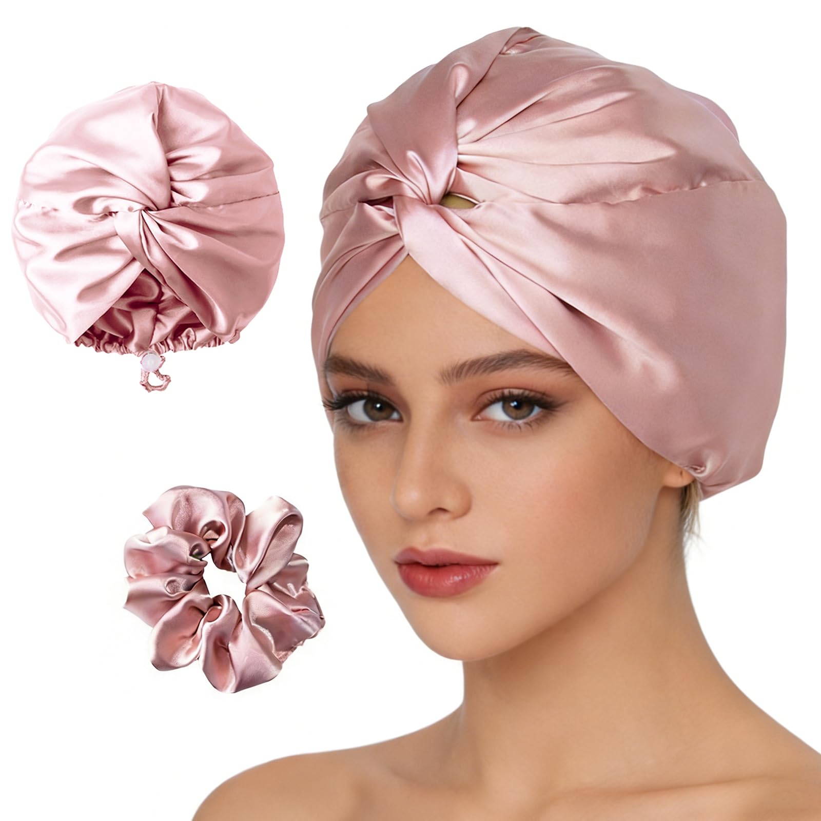 Cuffia in seta satinata con fibbia regolabile e elastico per capelli, cuffia per dormire e acconciare le donne
