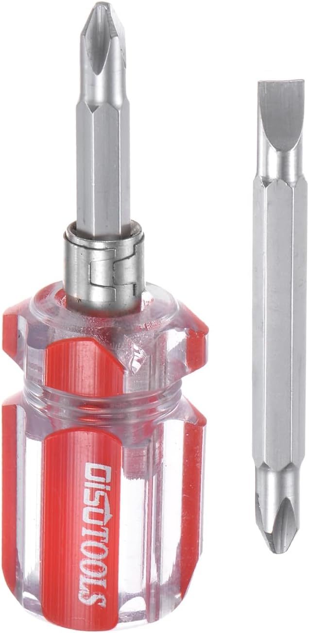 2 in 1 Short Screwdrivers PH2 Phillips SL6 Flat Head Stubby Magnetic CR-V Screwdrivers Pocket Tip Slotted Mini Phillips Screwdriver for DIY Repairing