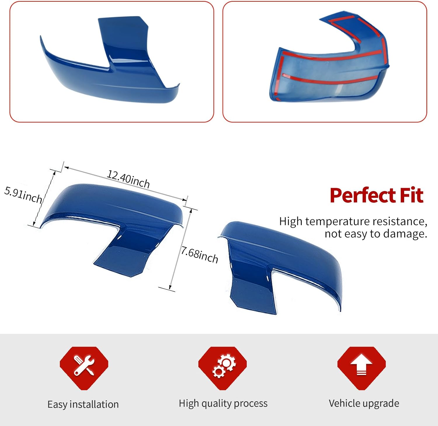 Jimen Fit for Dodge Ram 2011-2017, 2PCS Driver Side & Passenger Side Mirror Cover Caps (Blue)