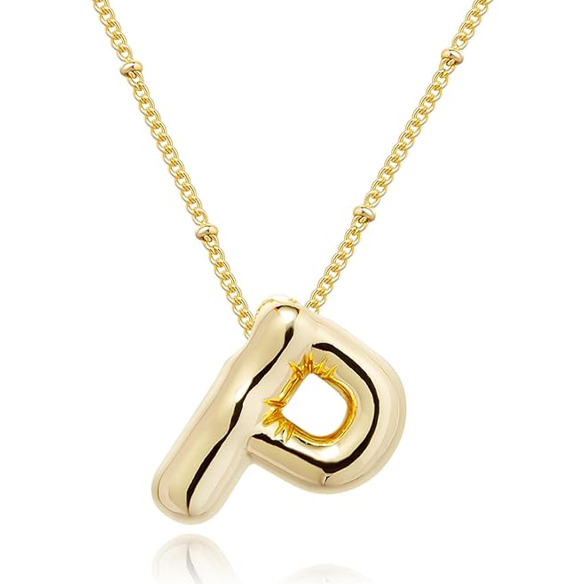 HUYFGDYSA Balloon Letter Necklace Gold for Women, 18k Gold Plated Chain Pendant Charm Necklace, Initial Name Choker Jewelry Dainty Gold Puffy Necklace