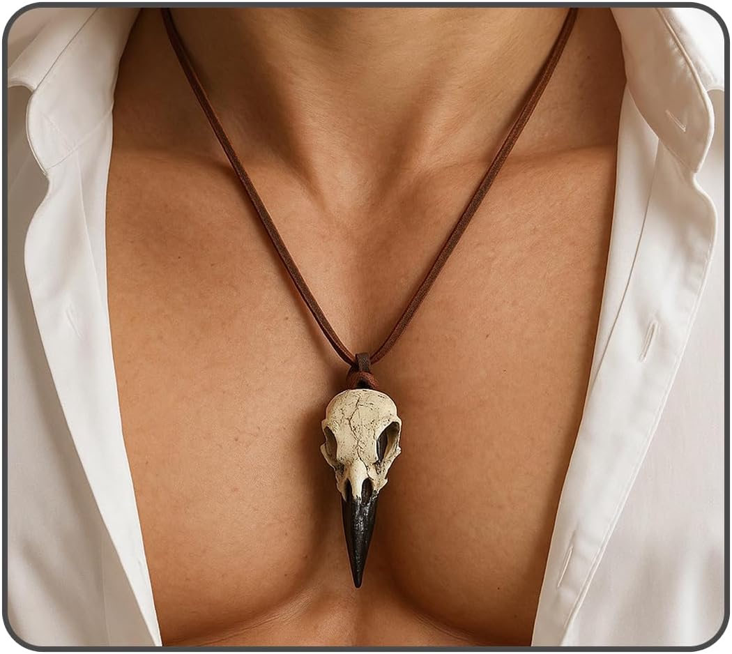Carved Raven Skull Pendant Necklace for Men Women Halloween 3D Viking Crow Skull Necklace Decor - Image 2