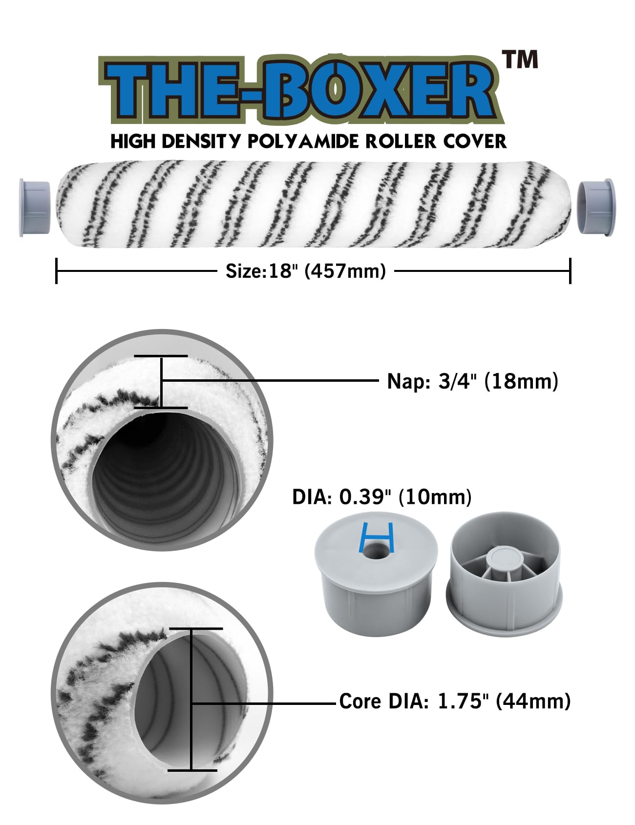 ROLLINGDOG Funda para rodillo de pintura de 18 pulgadas, pelo largo de 18 mm para mampostería, paredes rugosas y texturizadas, techos y suelos, paquete de 3