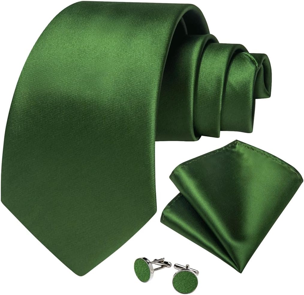 Men's Neckties Classic Solid Silk Satin Ties for Men Tie Sets Pocket Square Cufflinks Wedding Party Porm Accessories Gift