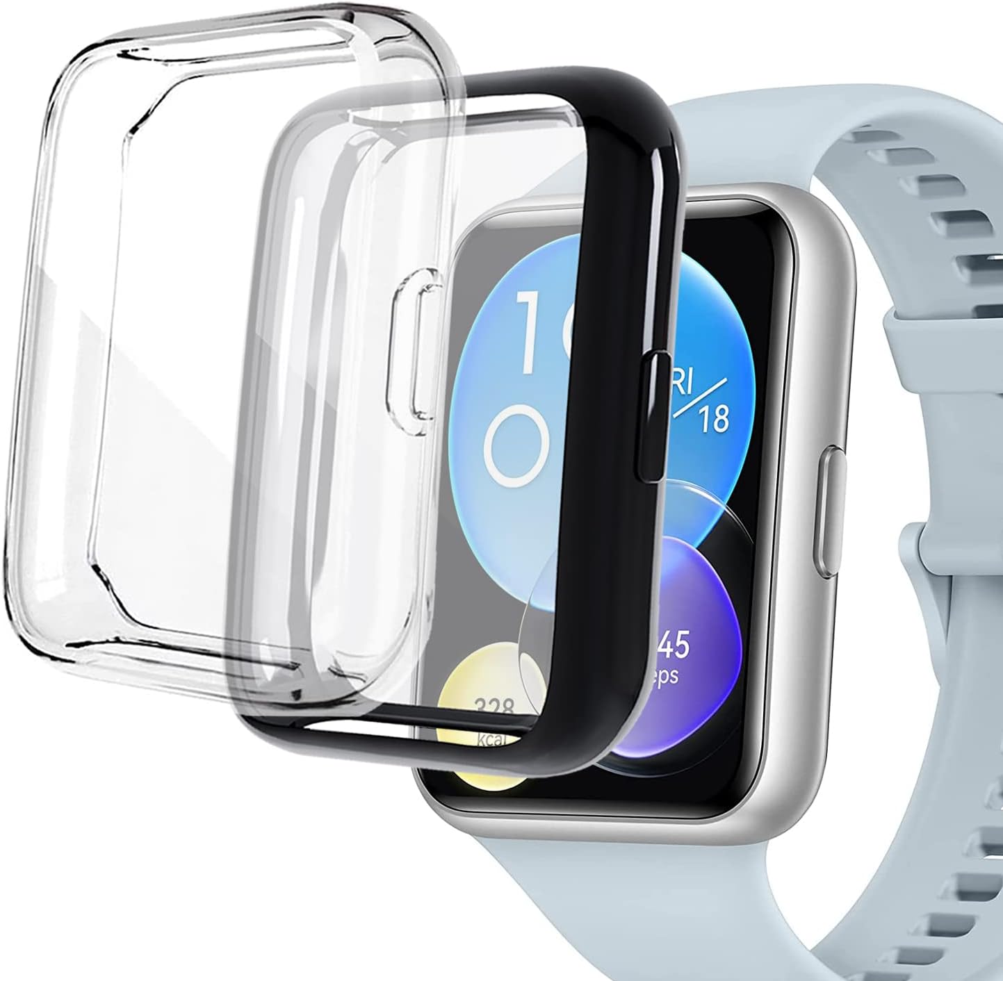 2-Pack Screen Protector Case Cover Compatible with Huawei Watch Fit 2, Soft TPU All-Around Protector Cover (Black/Clear)