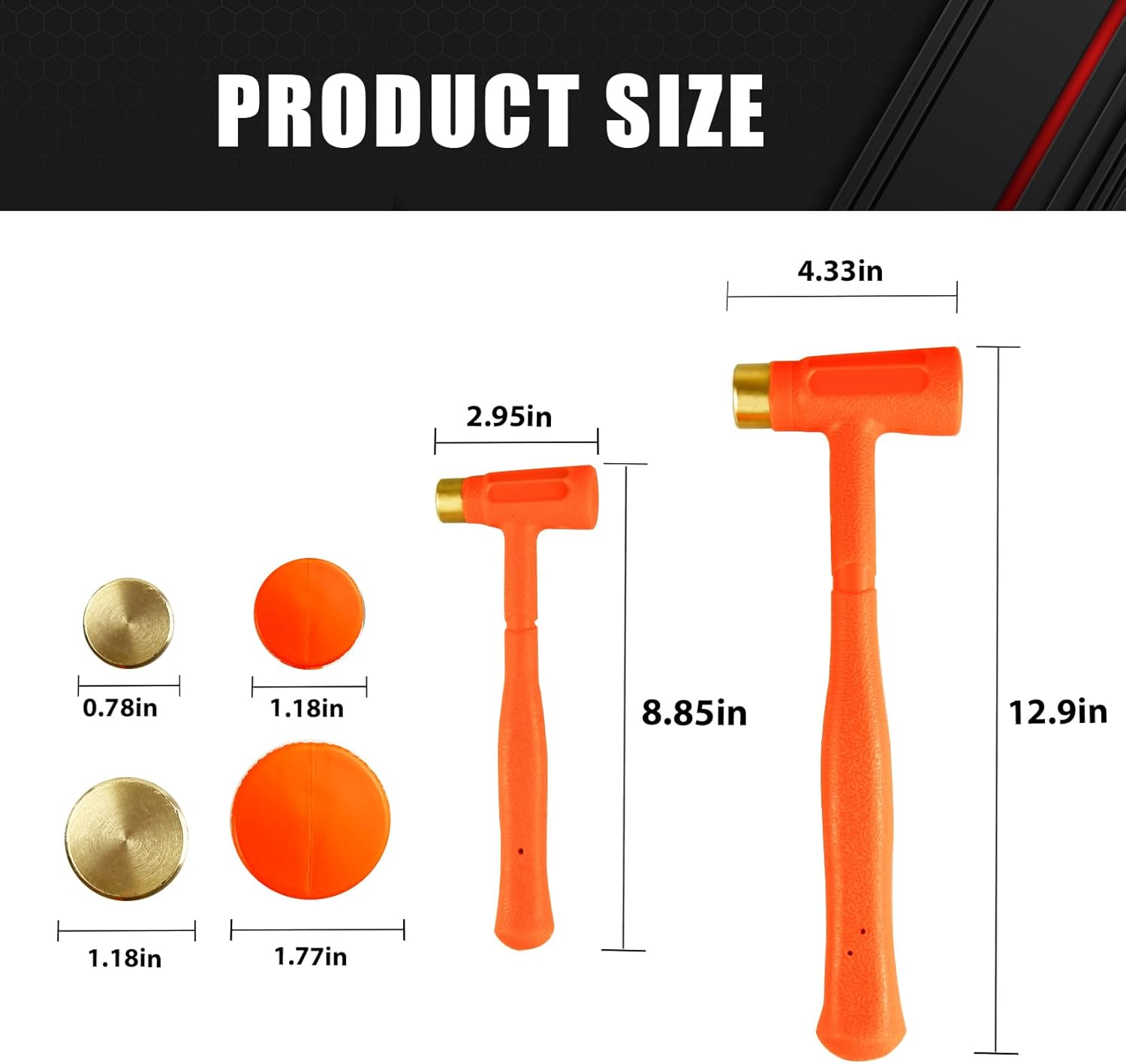 C&T 2-Pieces Dead Blow Hammer Set with Brass Cap, Orange,Shockproof Design, No Rebound Hammer,Unibody Molded Grip, Spark and Rebound Resistant 2PC image 3 of 6 B0CBR6G468