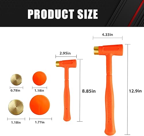 Miniatura 4 de C&T Juego de 2 martillos muertos con tapa de latón, naranja, diseño a prueba de golpes, sin martillo de rebote, agarre moldeado único, resistente a