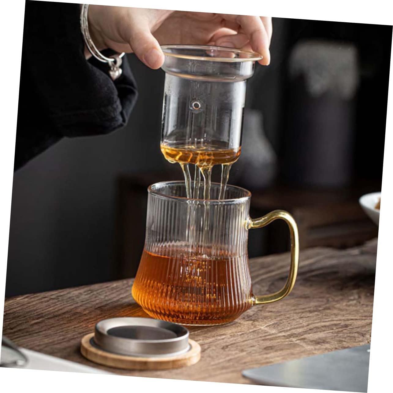 Cup Set Lid Filter 301-400ml Glass Tea Cup Sturdy and Safety for Cold/hot Tea Present for Friends and Coworkers