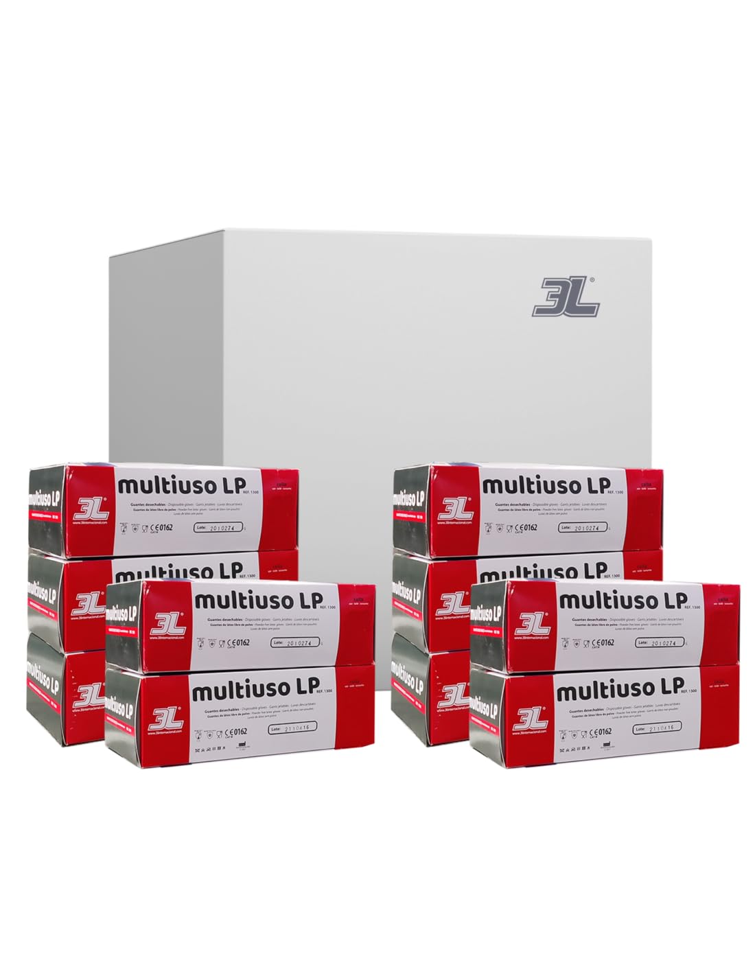 3L - PAK 10 CAJAS GUANTES DE LATEX EXTRA FUERTES MULTIUSO LP 50 uds - Talla L