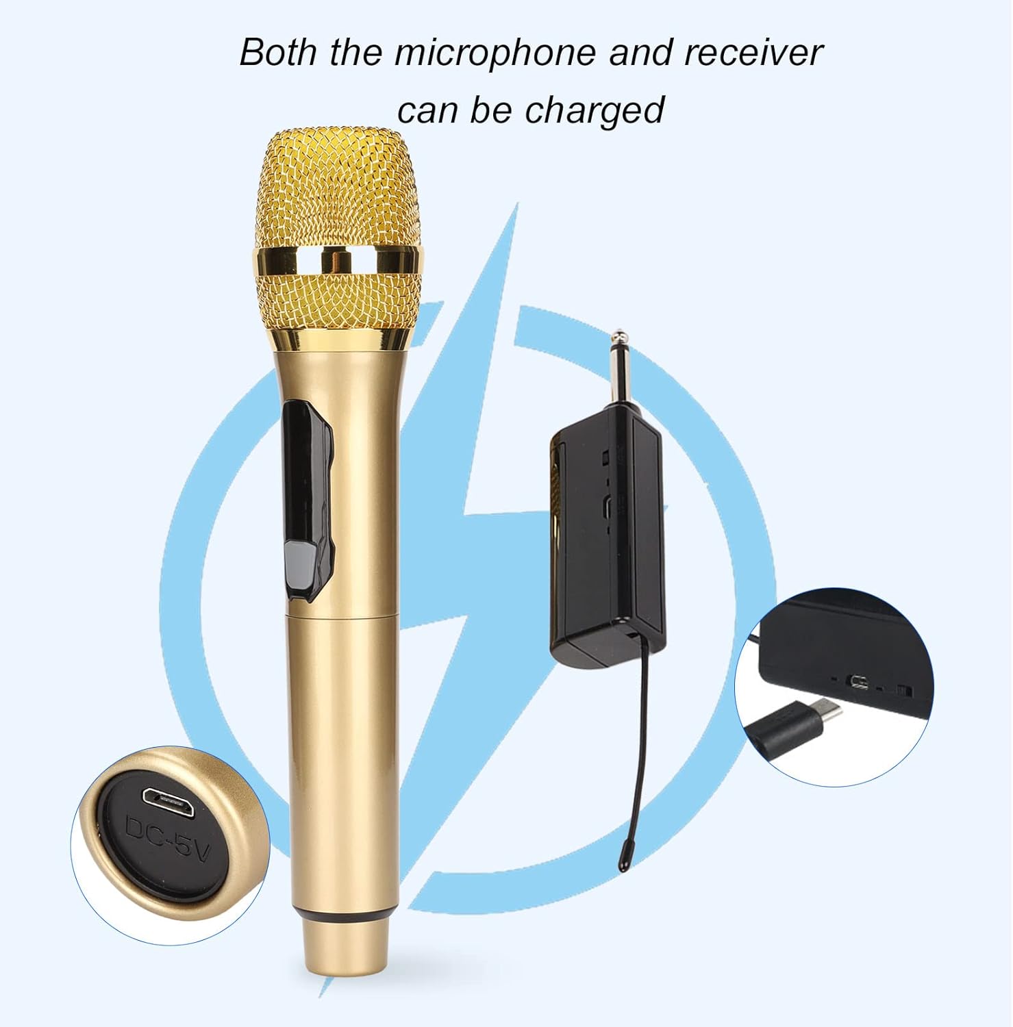 GOWENIC Microphone,Metal Dual Professional UHF Cordless Dynamic Mic Handheld Microphone System, for Home Karaoke, Meeting, Party, Church, DJ, Wedding(Gold) - Image 2