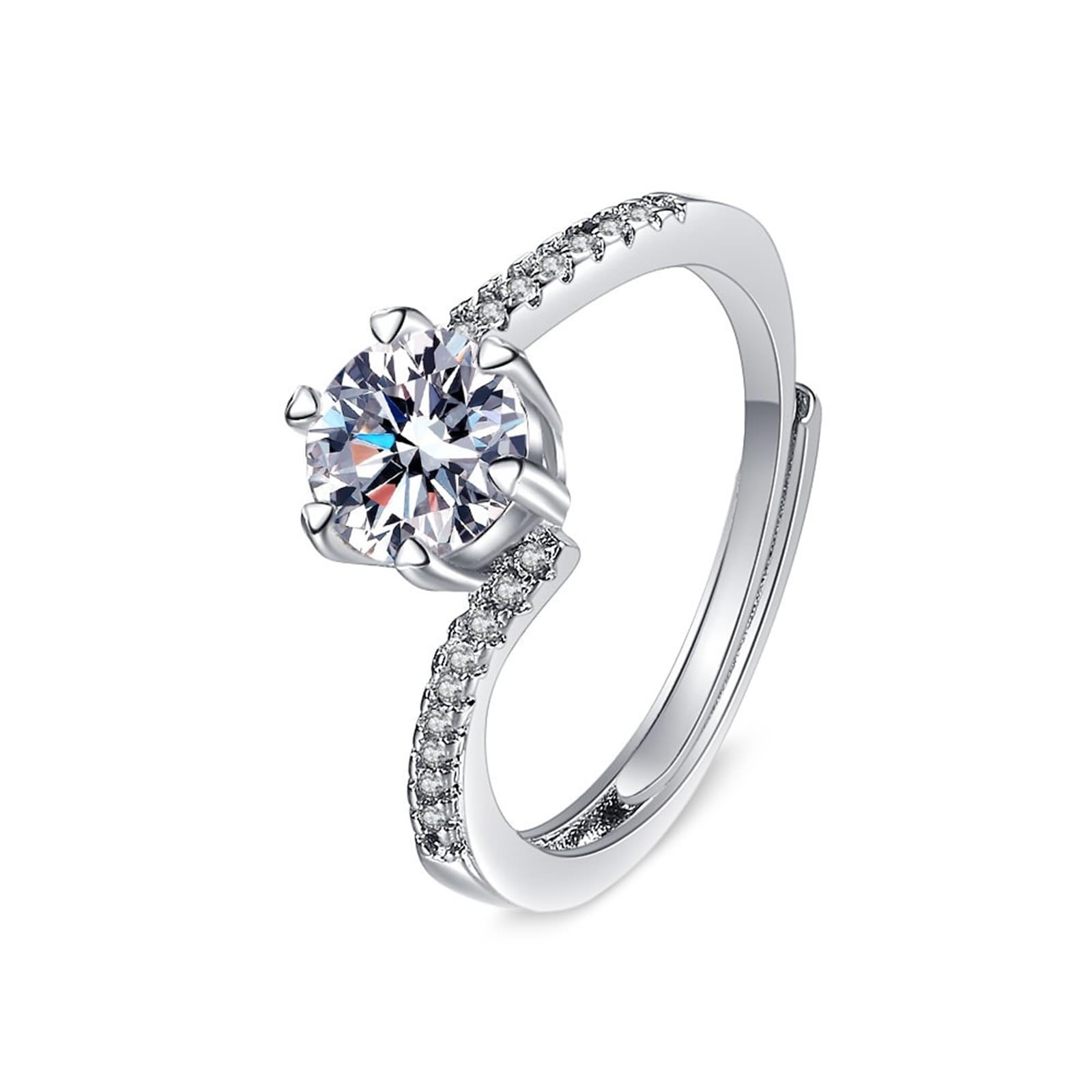 9 Karat Weißgold Damen Ringe Labordiamant Weiß, Partner Ringe Herz 6 Krappen Rund 1Ct Labordiamant
