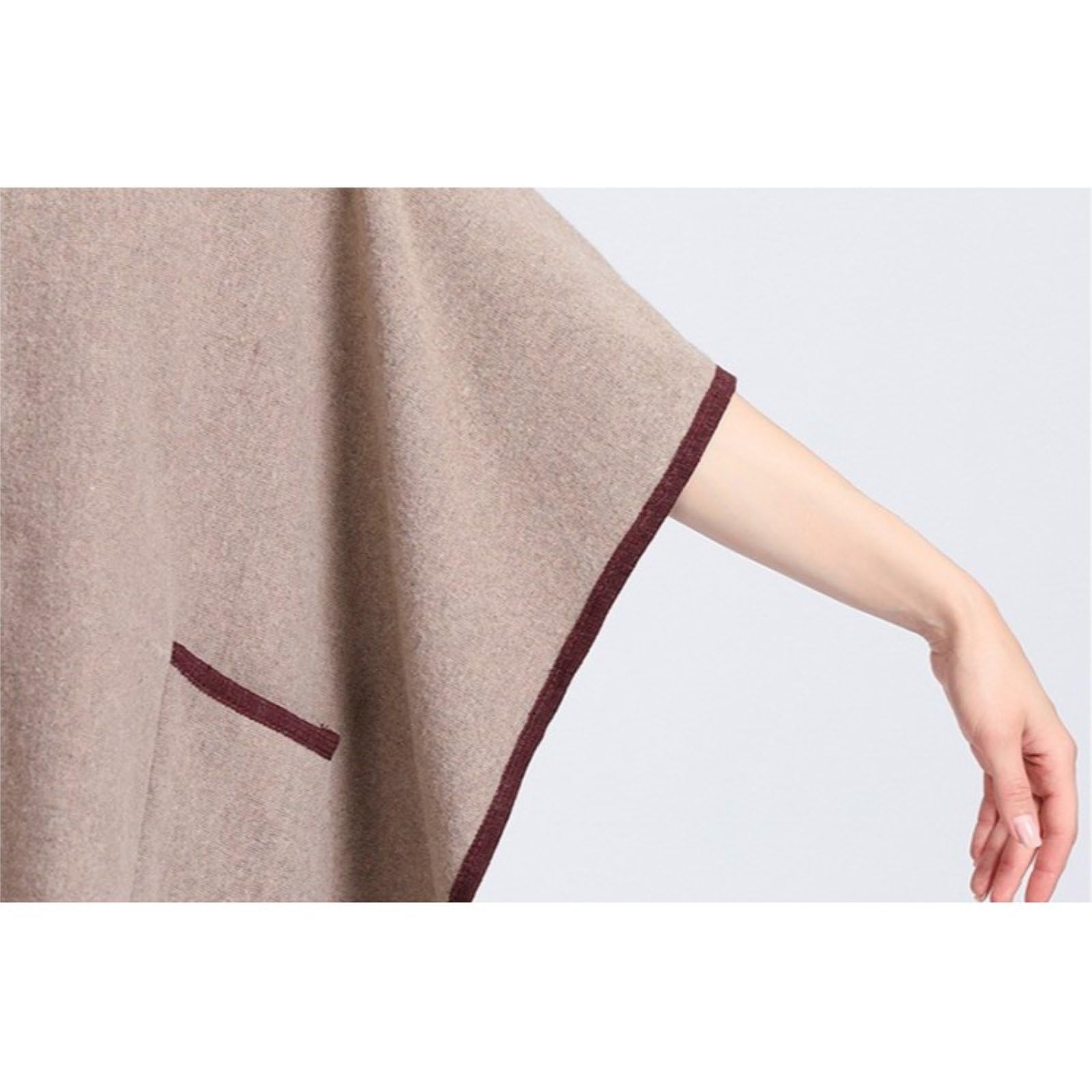 Retro Moda Poncho Cape per Le Donne Color Block Boho Scialle Avvolge Cappotto Stand Collare Aperto Poncho Anteriore