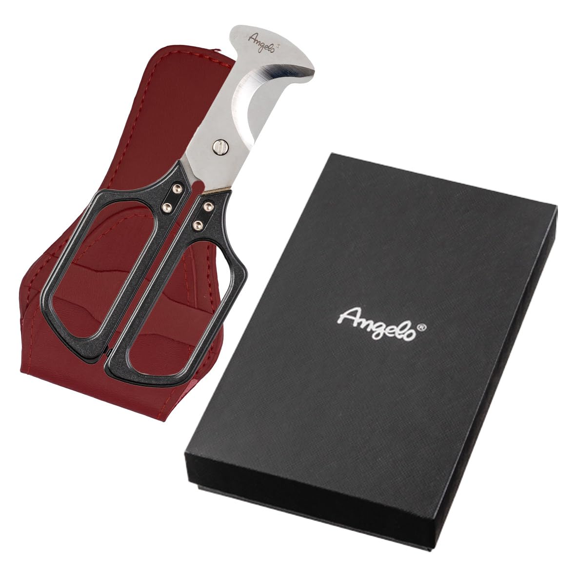 Angelo Zigarrenschere High End, Metall 12,5 cm schwarz/silberfarben mit Etui, extra scharf