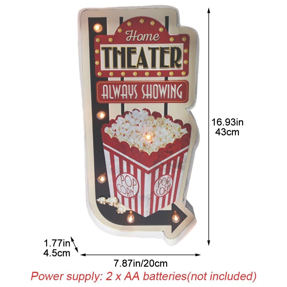 Znaki świetlne LED do kina domowego, dekoracje ścienne, kino, kino, vintage tablica ścienna do baru, pokoju gier, kina, kuchni